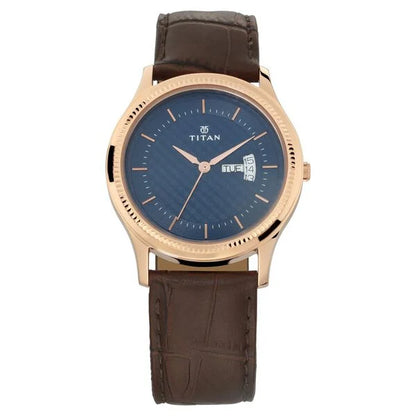 Titan Analog Blue Dial Day Date Leather Strap watch for Men nr1824wl01