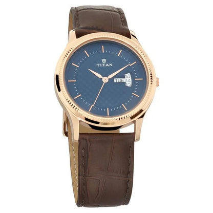 Titan Analog Blue Dial Day Date Leather Strap watch for Men nr1824wl01