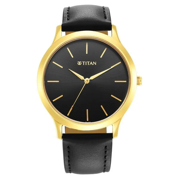 Titan Karishma Radiance Black Dial Analog Leather Strap watch for Men nt1825yl03