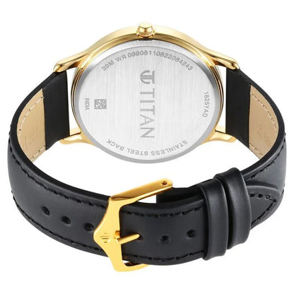 Titan Karishma Radiance Black Dial Analog Leather Strap watch for Men nt1825yl03