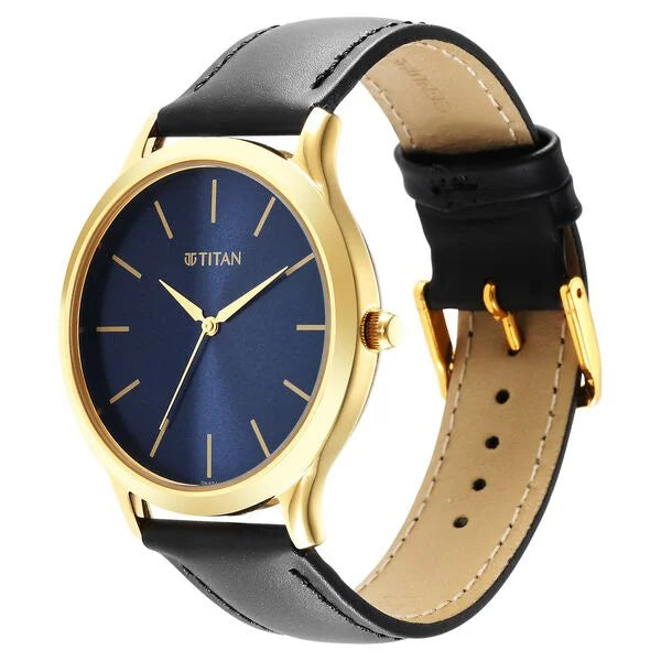 Titan Karishma Radiance Blue Dial Analog Leather Strap watch for Men nt1825yl05