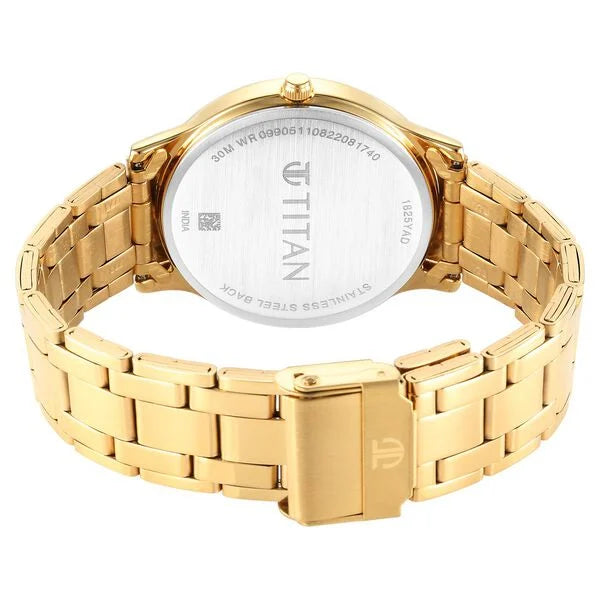 Titan Karishma Quartz Analog Champagne Round Dial Golden Stainless Steel Strap Watch For Men NU1825YM03