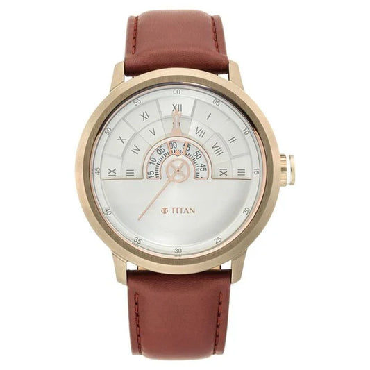 Titan Grandmaster White Dial Quartz Analog Leather Strap Watch for Men nt1828ql02