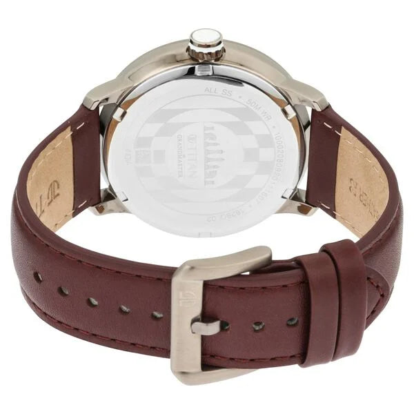 Titan Grandmaster White Dial Quartz Analog Leather Strap Watch for Men nt1828ql02