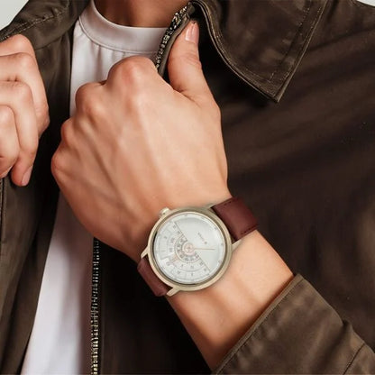 Titan Grandmaster White Dial Quartz Analog Leather Strap Watch for Men nt1828ql02
