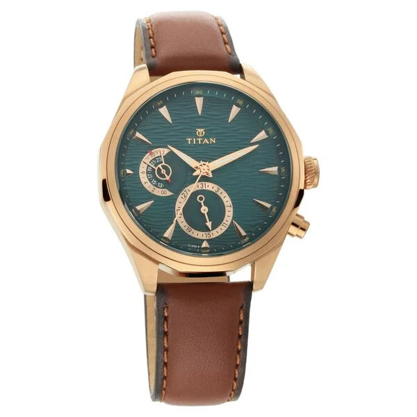 Titan Maritime Green Dial Quartz Multifunction Leather Strap watch for Men