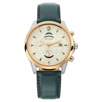 Titan Maritime White Dial Chronograph Leather Strap Watch for Men nt1830kl01