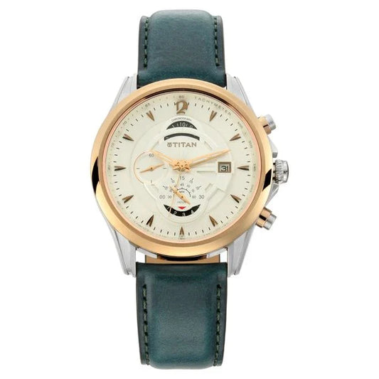 Titan Maritime White Dial Chronograph Leather Strap Watch for Men nu1830kl01