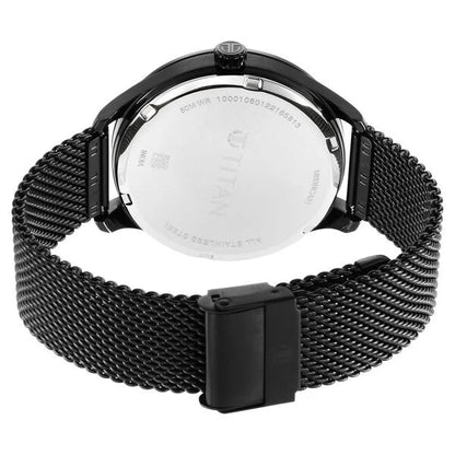 Titan Black and Gold Black Dial Analog with Day and Date Stainless Steel Strap Watch for Men ns1833nm01