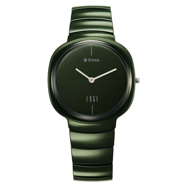 Titan Edge Squircle Camo Quartz Analog Green Dial Green Ceramic Strap Watch For Unisex NU1841QC05