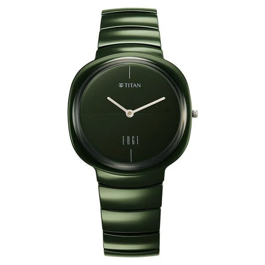 Titan Edge Squircle Camo Quartz Analog Green Dial Green Ceramic Strap Watch For Unisex nt1841qc05