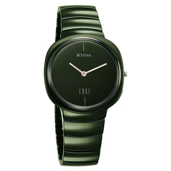 Titan Edge Squircle Camo Quartz Analog Green Dial Green Ceramic Strap Watch For Unisex NU1841QC05