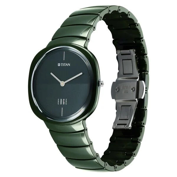 Titan Edge Squircle Camo Quartz Analog Green Dial Green Ceramic Strap Watch For Unisex NU1841QC05