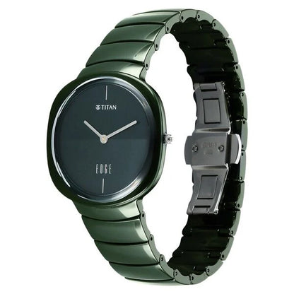 Titan Edge Squircle Camo Quartz Analog Green Dial Green Ceramic Strap Watch For Unisex NU1841QC05