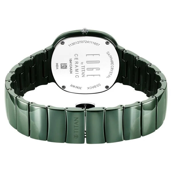 Titan Edge Squircle Camo Quartz Analog Green Dial Green Ceramic Strap Watch For Unisex NU1841QC05