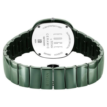 Titan Edge Squircle Camo Quartz Analog Green Dial Green Ceramic Strap Watch For Unisex NU1841QC05