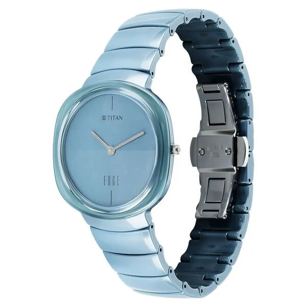 Titan Edge Squircle Camo Quartz Analog Blue Dial Blue Ceramic Strap Watch For Unisex
