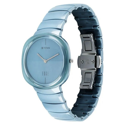 Titan Edge Squircle Camo Quartz Analog Blue Dial Blue Ceramic Strap Watch For Unisex
