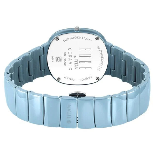 Titan Edge Squircle Camo Quartz Analog Blue Dial Blue Ceramic Strap Watch For Unisex