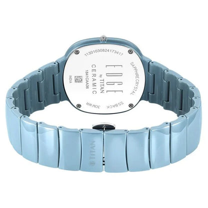 Titan Edge Squircle Camo Quartz Analog Blue Dial Blue Ceramic Strap Watch For Unisex
