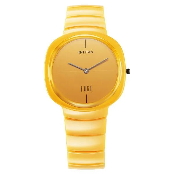 Titan Edge Squircle Camo Quartz Analog Yellow Dial Yellow Ceramic Strap Watch For Unisex nt1841qc08