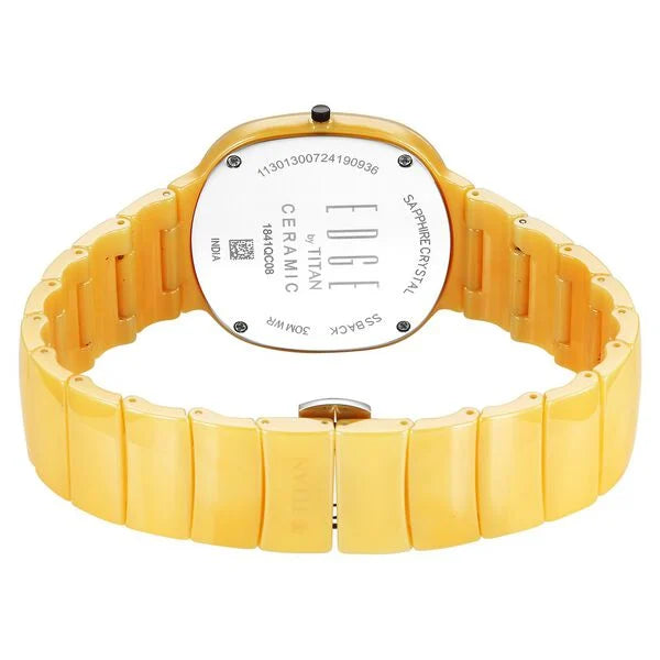 Titan Edge Squircle Camo Quartz Analog Yellow Dial Yellow Ceramic Strap Watch For Unisex nt1841qc08