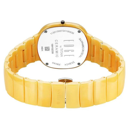 Titan Edge Squircle Camo Quartz Analog Yellow Dial Yellow Ceramic Strap Watch For Unisex nt1841qc08