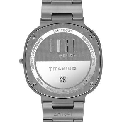 Edge Squircle Titanium Grade 5 Quartz Analog Matte Grey Dial Titanium Strap Watch For Men 1841tm01
