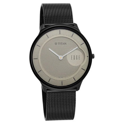 Titan Edge Slim Leather Strap Beige Dial Analog Watch for Men nt1843nm01