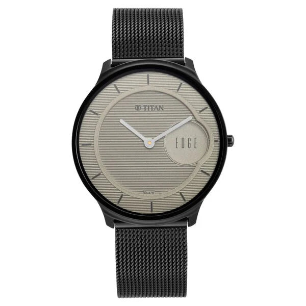 Titan Edge Slim Leather Strap Beige Dial Analog Watch for Men nt1843nm01