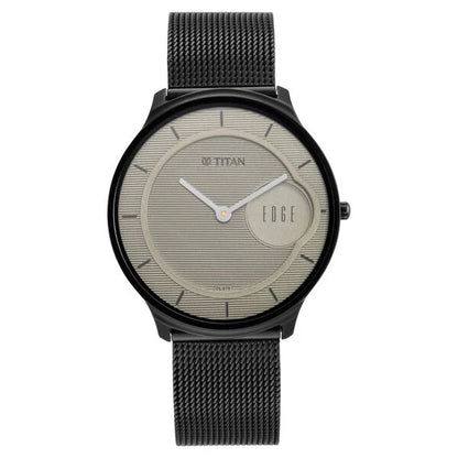 Titan Edge Slim Leather Strap Beige Dial Analog Watch for Men nt1843nm01