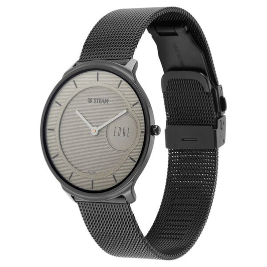 Titan Edge Slim Leather Strap Beige Dial Analog Watch for Men nt1843nm01