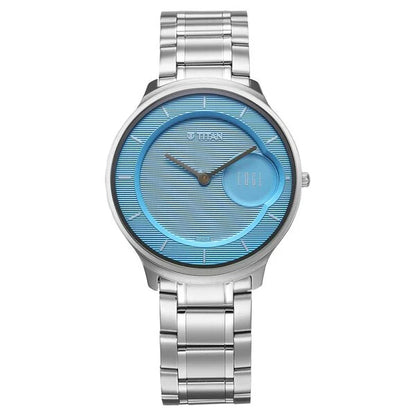 Titan Edge Murals Quartz Analog Blue Dial Stainless Steel Strap Watch For Men NU1843SM04