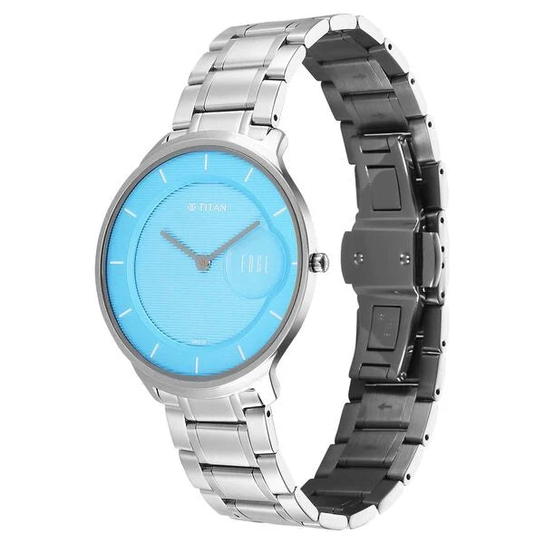 Titan Edge Murals Quartz Analog Blue Dial Stainless Steel Strap Watch For Men NU1843SM04