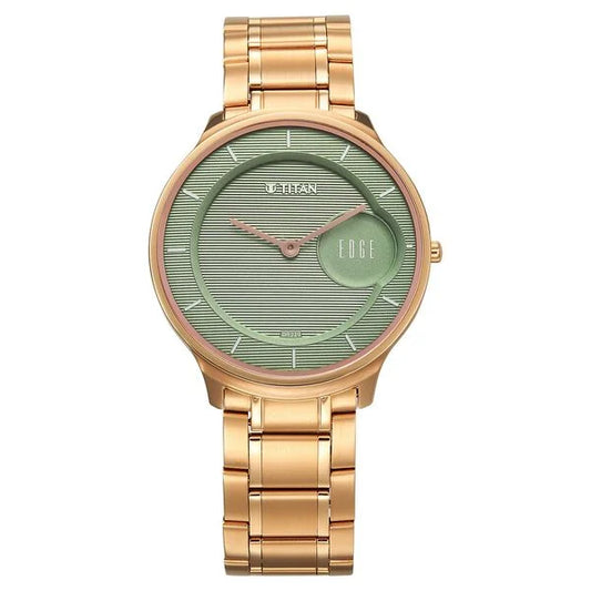 Titan Edge Murals Quartz Analog Green Dial Stainless Steel Strap Watch For Men 1843wm02