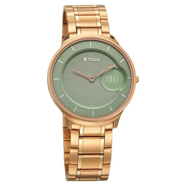 Titan Edge Murals Quartz Analog Green Dial Stainless Steel Strap Watch For Men 1843wm02