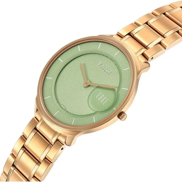 Titan Edge Murals Quartz Analog Green Dial Stainless Steel Strap Watch For Men 1843wm02