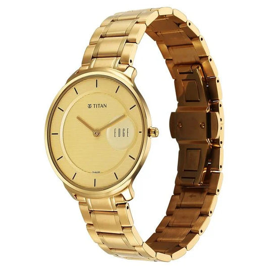 Titan Edge Metal Golden Dial Stainless Steel Strap Watch for Men nt1843ym02