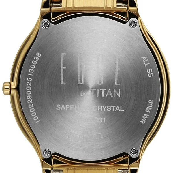 Titan Edge Gleam Quartz Analog Champagne Dial Golden Stainless Steel Strap Watch For Men nu1843ym03