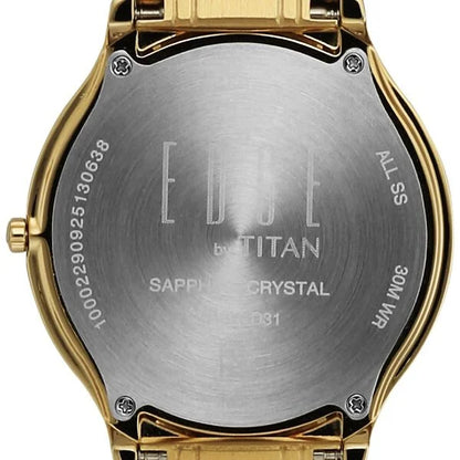 Titan Edge Gleam Quartz Analog Champagne Dial Golden Stainless Steel Strap Watch For Men nu1843ym03