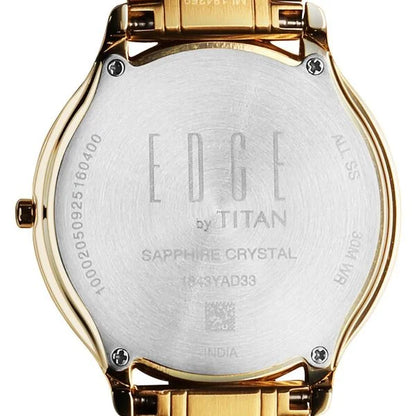 Titan Edge Gleam Quartz Analog Green Dial Golden Stainless Steel Strap Watch For Men nu1843ym05
