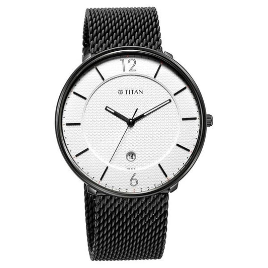 Titan Minimals White Analog with Date Stainless Steel Strap watch for Men nu1849nm01