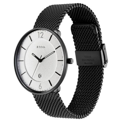 Titan Minimals White Analog with Date Stainless Steel Strap watch for Men nu1849nm01