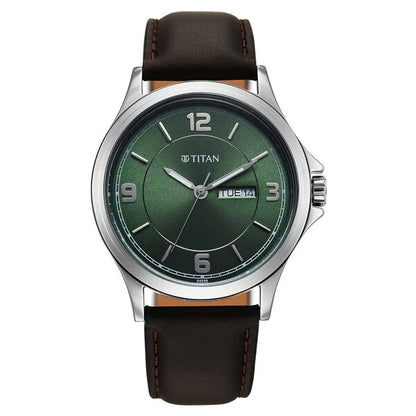 Titan Neo Arabic Analog with Day Date Green Dial Brown Leather Strap Watch for Men 1870sl12