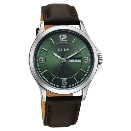 Titan Neo Arabic Analog with Day Date Green Dial Brown Leather Strap Watch for Men 1870sl12