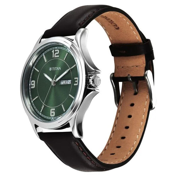 Titan Neo Arabic Analog with Day Date Green Dial Brown Leather Strap Watch for Men 1870sl12
