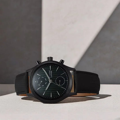 Titan Sapphire Multifunction Quartz Analog with Day and Date Green Dial Leather Strap Watch for Men nu1874nl01