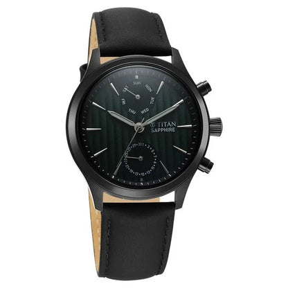 Titan Sapphire Multifunction Quartz Analog with Day and Date Green Dial Leather Strap Watch for Men nu1874nl01