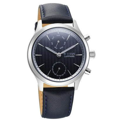 Titan Sapphire Multifunction Quartz Analog with Day and Date Blue Dial Leather Strap Watch for Men nt1874sl02