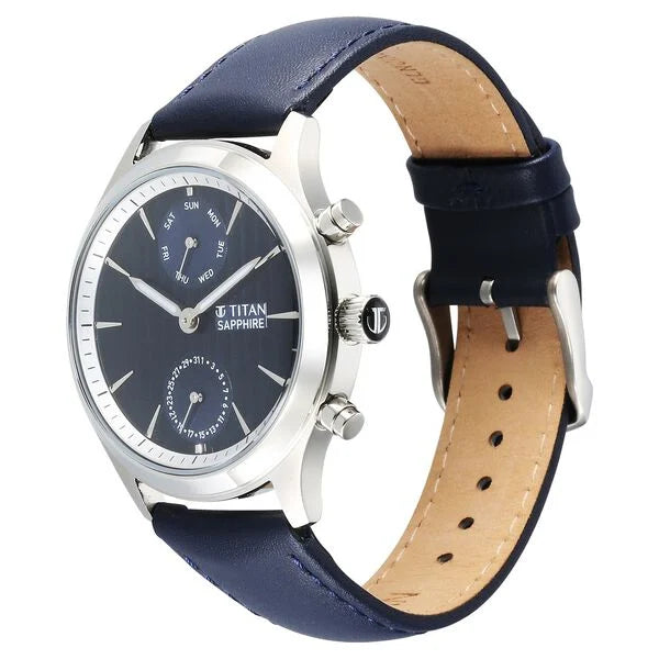 Titan Sapphire Multifunction Quartz Analog with Day and Date Blue Dial Leather Strap Watch for Men nt1874sl02